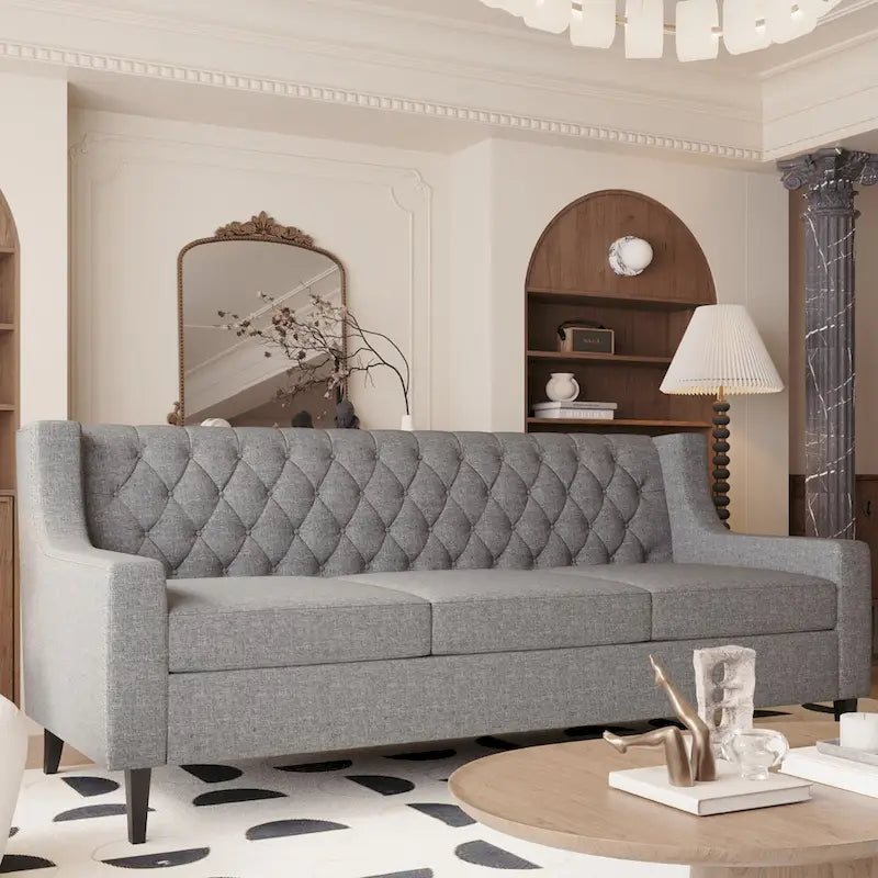 78.75 Polyester 3-Seater Sofa with Tufted Back and Cushions