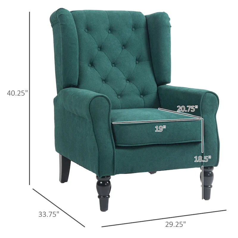 Fauteuil d'appoint capitonné à haut dossier à oreilles, accoudoirs arrondis et rembourrés, assise épaisse, vert foncé-7