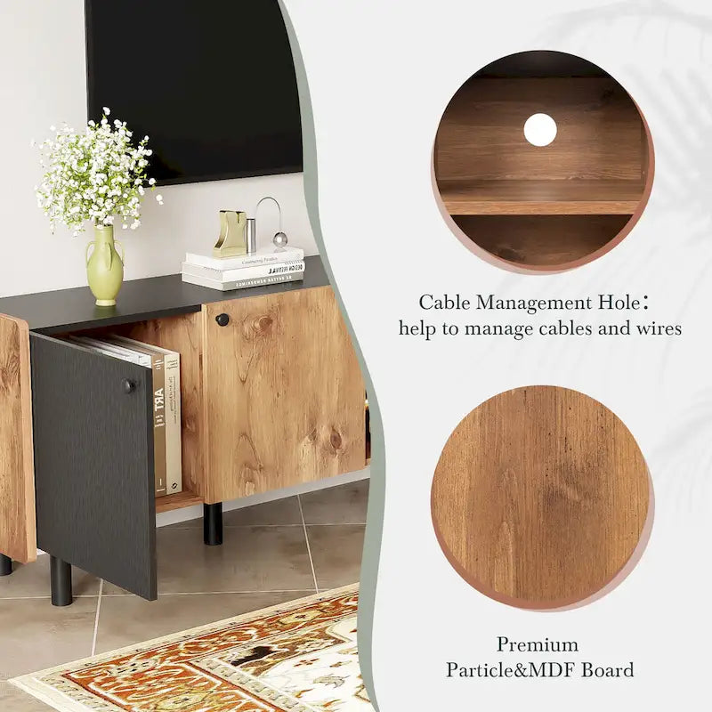 Meuble TV style années 50 avec 3 placards, console multimédia pour téléviseurs jusqu'à 70 pouces, meuble TV avec rangements-7