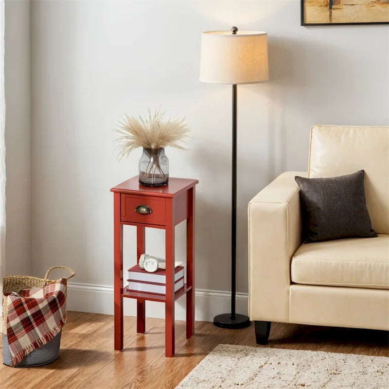 Table d'appoint à 2 niveaux avec tiroir, table de chevet étroite avec étagère inférieure-3