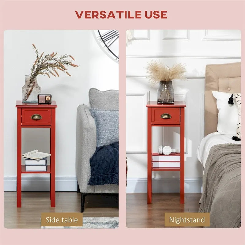Table d'appoint à 2 niveaux avec tiroir, table de chevet étroite avec étagère inférieure-17