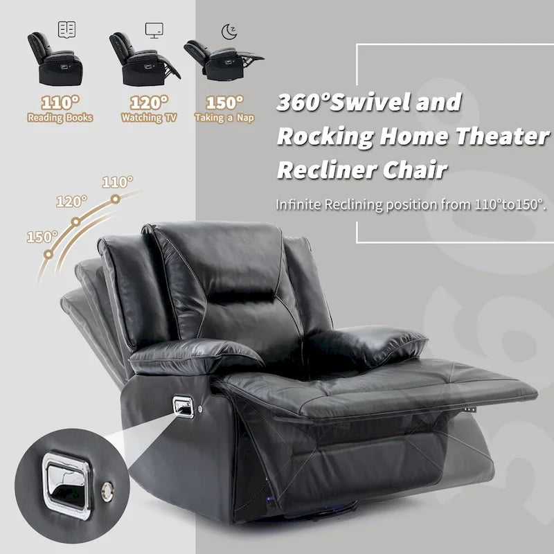 Ensemble de fauteuil inclinable pour home cinéma, fauteuil inclinable manuel avec bande lumineuse LED et deux porte-gobelets intégrés pour salon, chambre, noir.-6