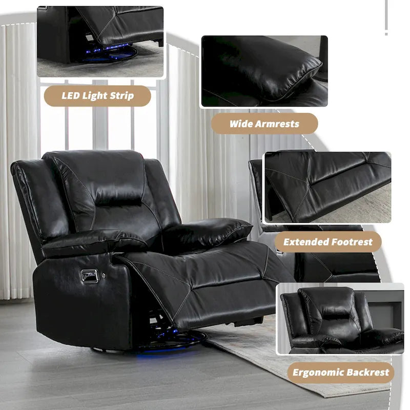 Ensemble de fauteuil inclinable pour home cinéma, fauteuil inclinable manuel avec bande lumineuse LED et deux porte-gobelets intégrés pour salon, chambre, noir.-7