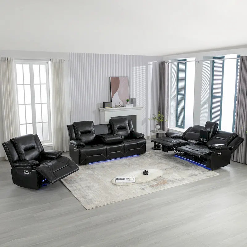 Ensemble de fauteuil inclinable pour home cinéma, fauteuil inclinable manuel avec bande lumineuse LED et deux porte-gobelets intégrés pour salon, chambre, noir.-12