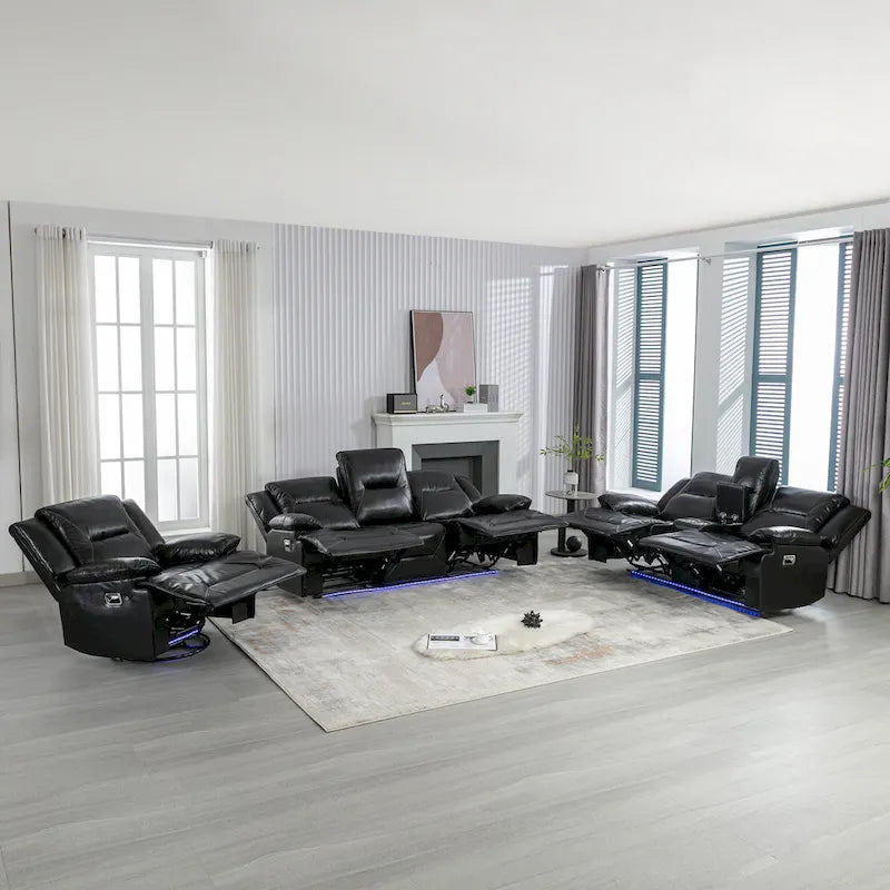 Ensemble de fauteuil inclinable pour home cinéma, fauteuil inclinable manuel avec bande lumineuse LED et deux porte-gobelets intégrés pour salon, chambre, noir.-13