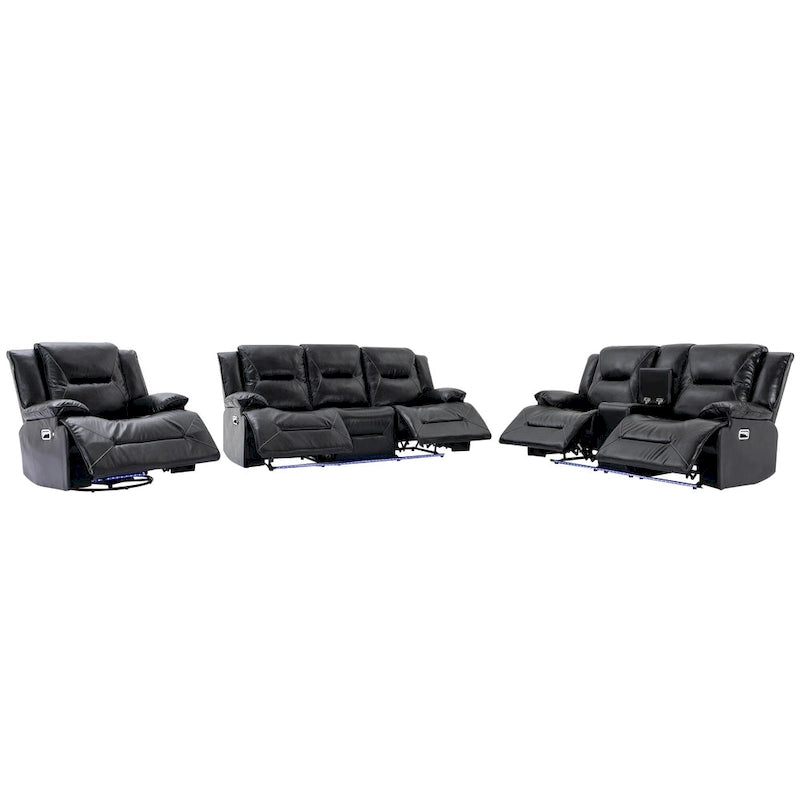 Ensemble de fauteuil inclinable pour home cinéma, fauteuil inclinable manuel avec bande lumineuse LED et deux porte-gobelets intégrés pour salon, chambre, noir.-15