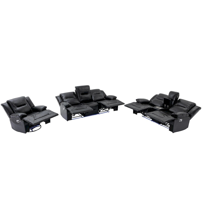 Ensemble de fauteuil inclinable pour home cinéma, fauteuil inclinable manuel avec bande lumineuse LED et deux porte-gobelets intégrés pour salon, chambre, noir.-16