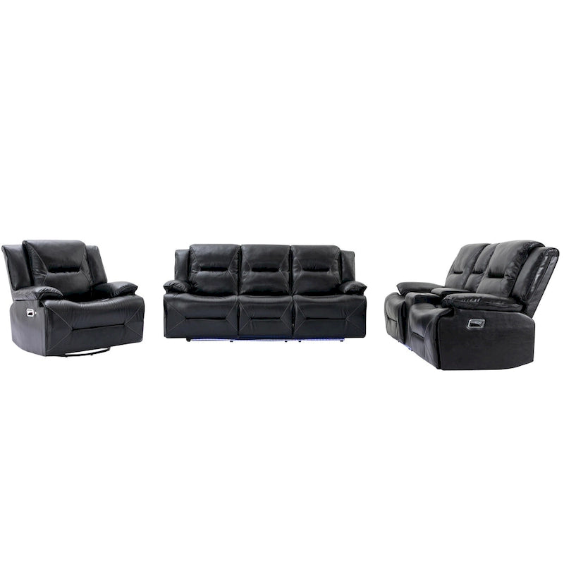 Ensemble de fauteuil inclinable pour home cinéma, fauteuil inclinable manuel avec bande lumineuse LED et deux porte-gobelets intégrés pour salon, chambre, noir.-17