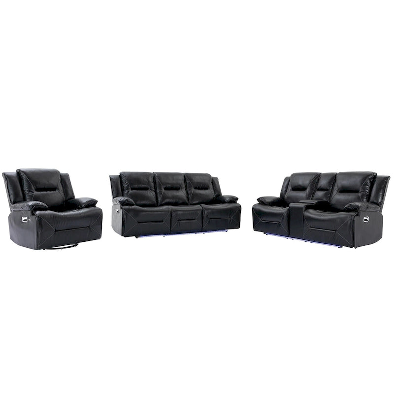 Ensemble de fauteuil inclinable pour home cinéma, fauteuil inclinable manuel avec bande lumineuse LED et deux porte-gobelets intégrés pour salon, chambre, noir.-18