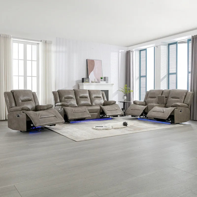 Ensemble de fauteuil inclinable pour home cinéma, fauteuil inclinable manuel avec bande lumineuse LED et deux porte-gobelets intégrés pour salon, chambre, noir.-21