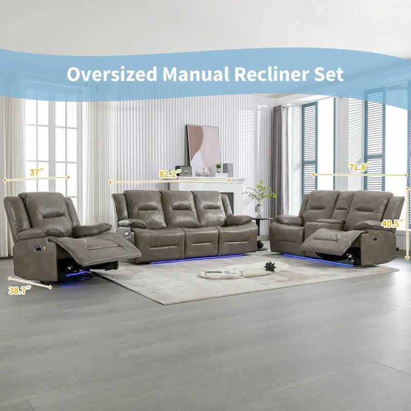 Ensemble de fauteuil inclinable pour home cinéma, fauteuil inclinable manuel avec bande lumineuse LED et deux porte-gobelets intégrés pour salon, chambre, noir.-22