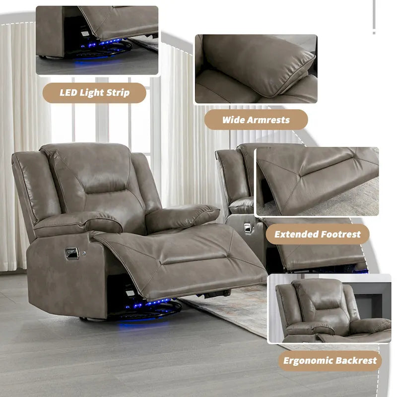 Ensemble de fauteuil inclinable pour home cinéma, fauteuil inclinable manuel avec bande lumineuse LED et deux porte-gobelets intégrés pour salon, chambre, noir.-25