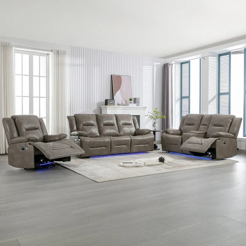 Ensemble de fauteuil inclinable pour home cinéma, fauteuil inclinable manuel avec bande lumineuse LED et deux porte-gobelets intégrés pour salon, chambre, noir.-28