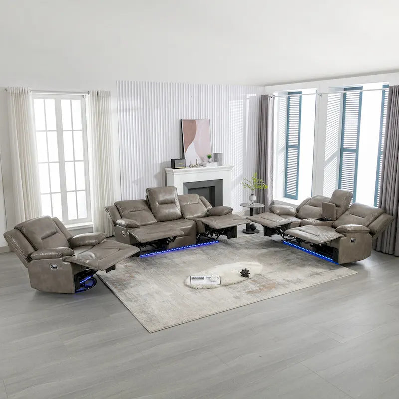 Ensemble de fauteuil inclinable pour home cinéma, fauteuil inclinable manuel avec bande lumineuse LED et deux porte-gobelets intégrés pour salon, chambre, noir.-30