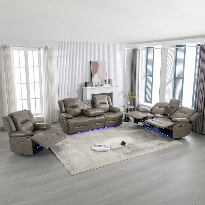 Ensemble de fauteuil inclinable pour home cinéma, fauteuil inclinable manuel avec bande lumineuse LED et deux porte-gobelets intégrés pour salon, chambre, noir.-31