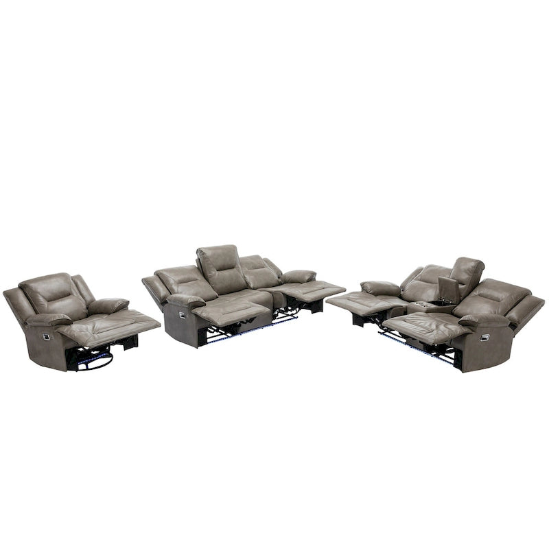 Ensemble de fauteuil inclinable pour home cinéma, fauteuil inclinable manuel avec bande lumineuse LED et deux porte-gobelets intégrés pour salon, chambre, noir.-33