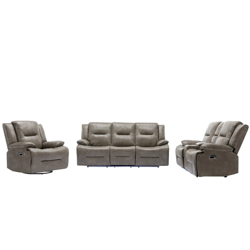 Ensemble de fauteuil inclinable pour home cinéma, fauteuil inclinable manuel avec bande lumineuse LED et deux porte-gobelets intégrés pour salon, chambre, noir.-34