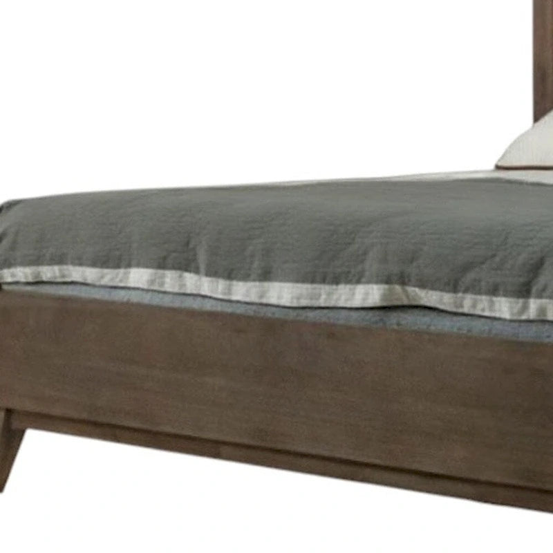 Cadre de lit king en bois massif sculpté géométrique brun HomeRoots-4