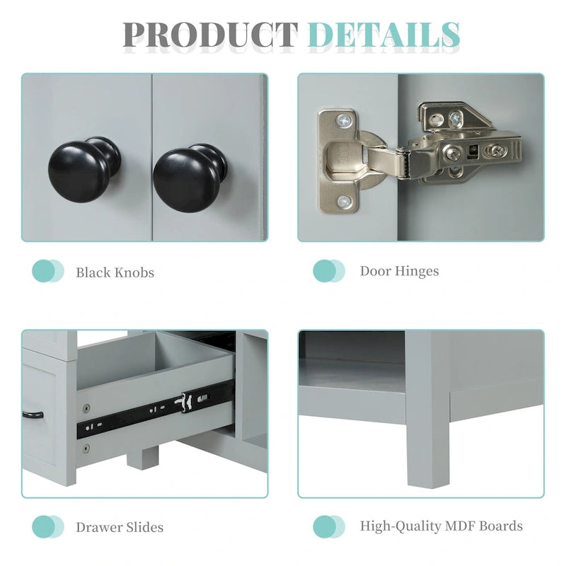 Meuble-lavabo moderne de 91 cm avec vasque, 2 placards, 2 poignées en métal et tiroirs coulissants, idéal pour une salle de bain ou un dressing.-12