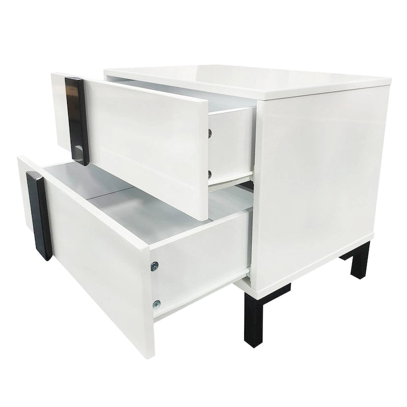 Ensemble de chambre moderne 3 pièces, lit plateforme queen, cadre de lit flottant avec lumière LED et 2 tables de chevet avec pieds en métal-5