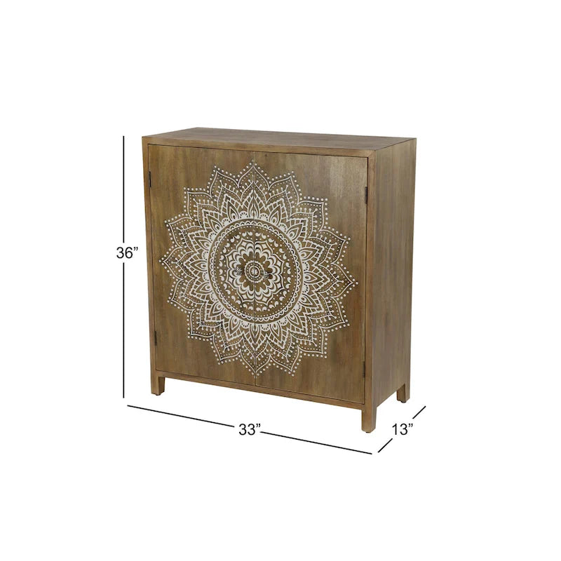 Meuble de chambre en bois sculpté à motifs floraux, 1 étagère et 2 portes - Brun - Roche River Decor-14