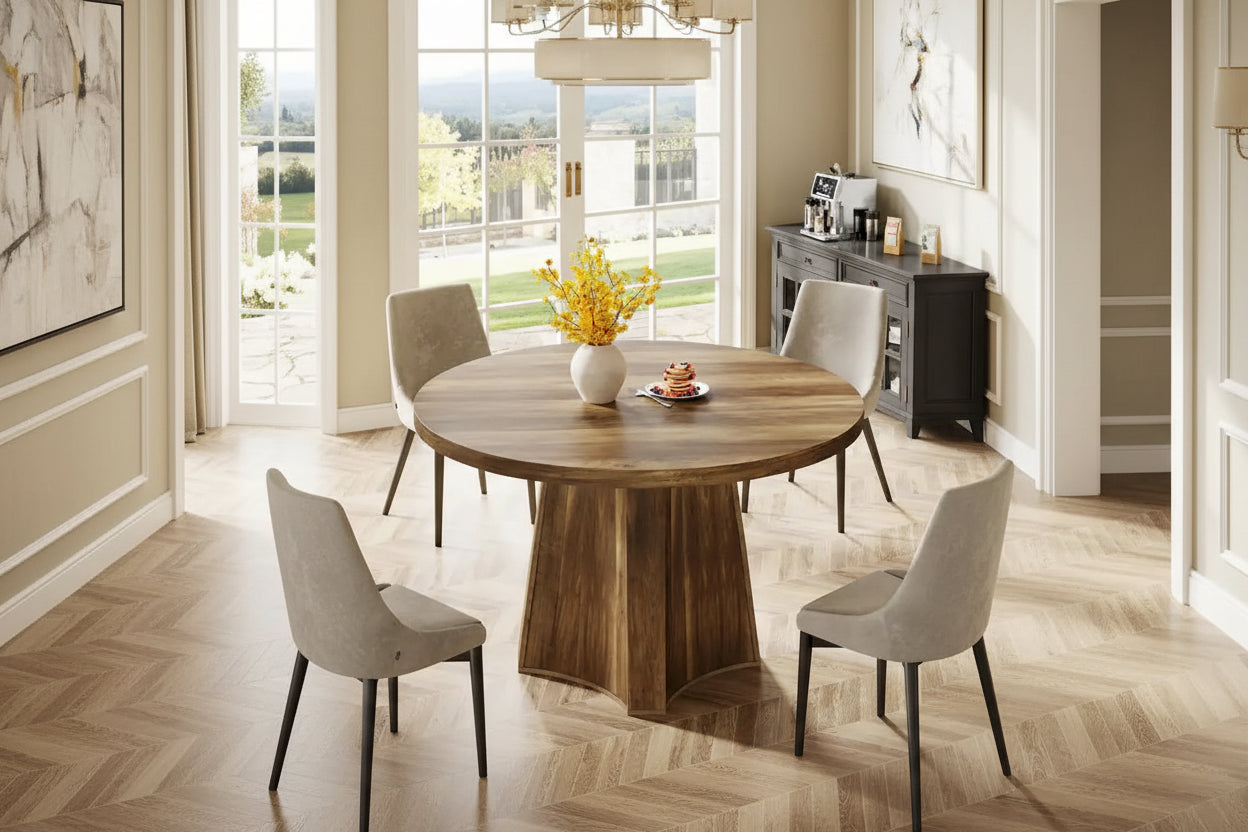 Round Dining Table for 4-6 People, 47-Inch Farmhouse Kitchen Table