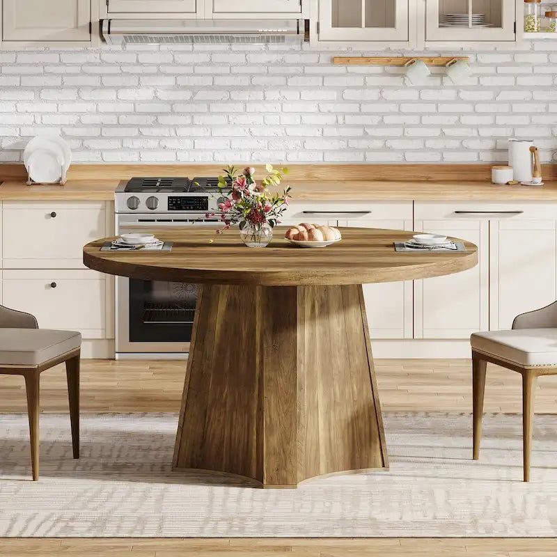 Table de salle à manger ronde pour 4 à 6 personnes, table de cuisine de style campagnard de 119 cm (47 pouces).-3