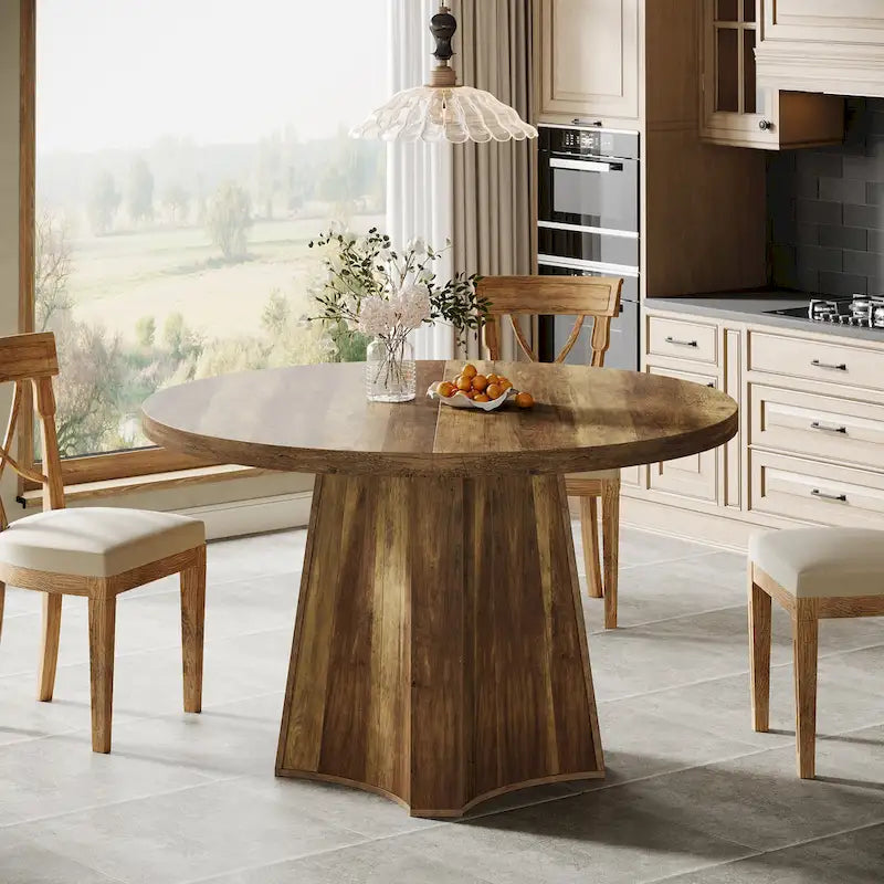 Table de salle à manger ronde pour 4 à 6 personnes, table de cuisine de style campagnard de 119 cm (47 pouces).-4