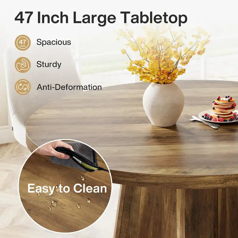 Table de salle à manger ronde pour 4 à 6 personnes, table de cuisine de style campagnard de 119 cm (47 pouces).-5