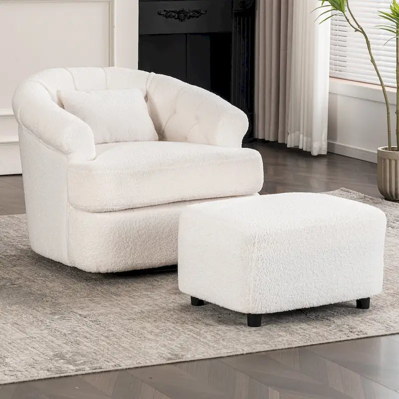 Fauteuil pivotant en velours avec repose-pieds-16