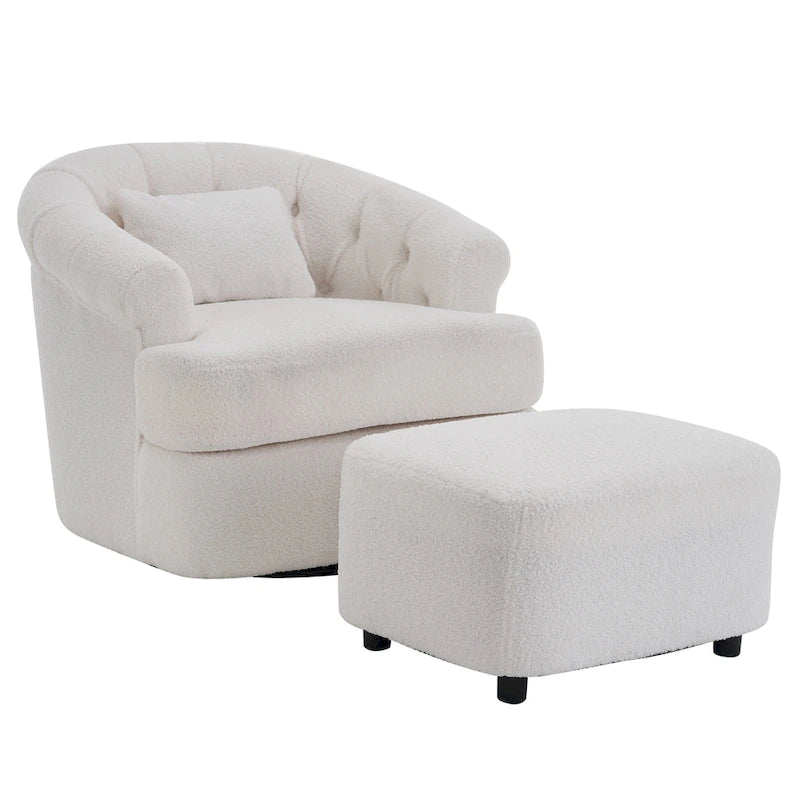 Fauteuil pivotant en velours avec repose-pieds