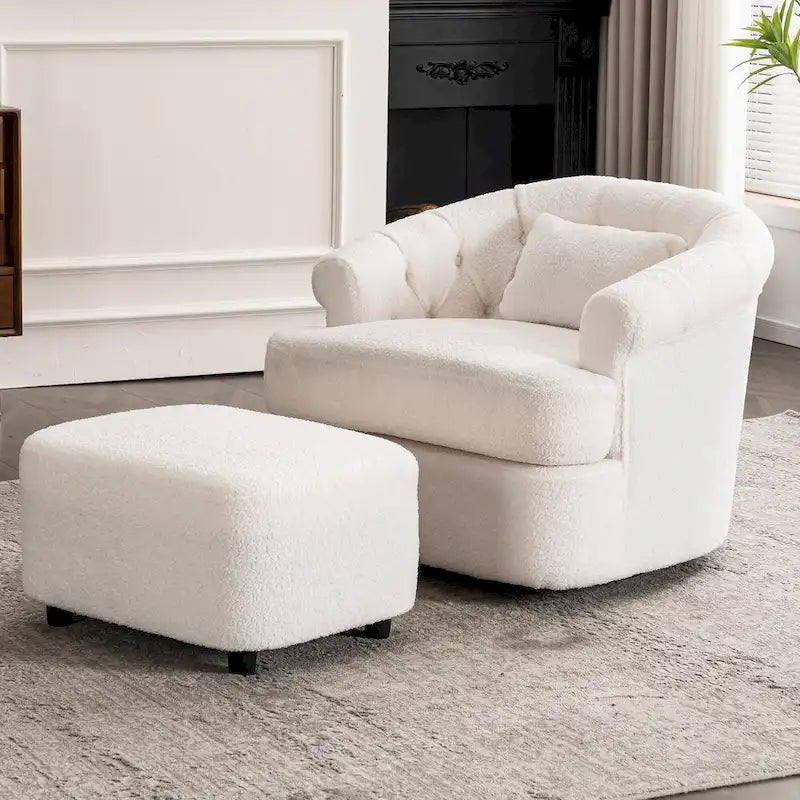 Fauteuil pivotant en velours avec repose-pieds-10