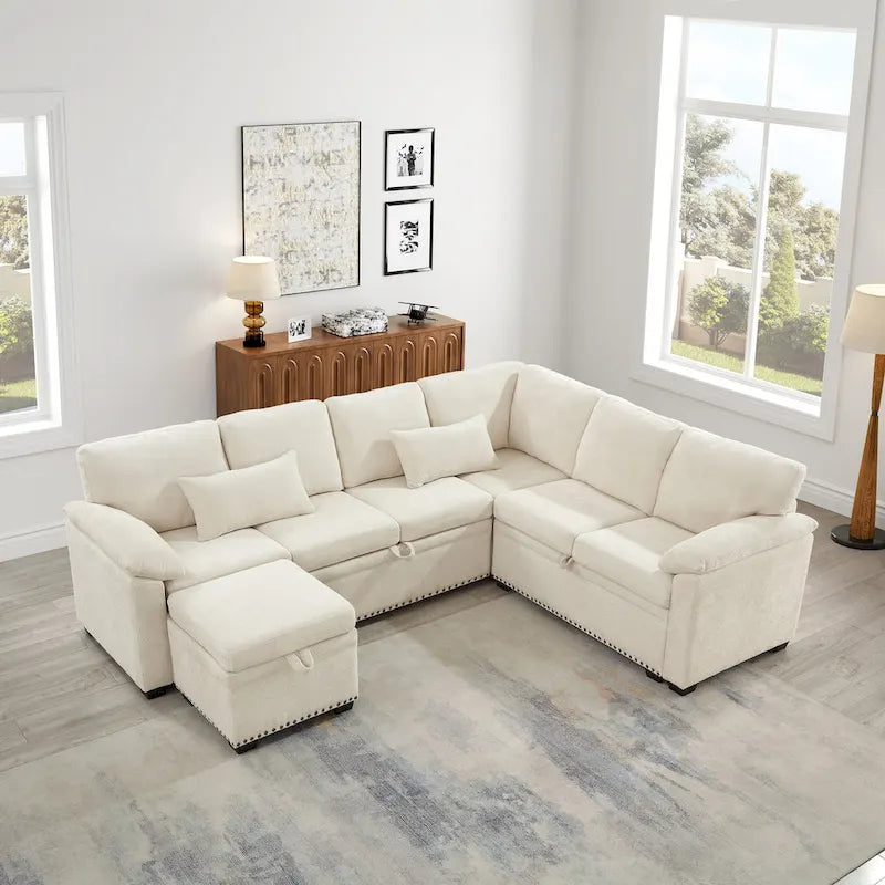 Canapé d'angle convertible en L en chenille 97 avec pouf de rangement-5