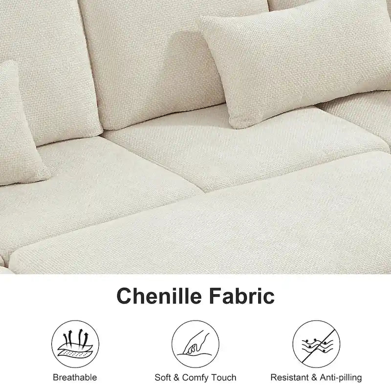 Canapé d'angle convertible en L en chenille 97 avec pouf de rangement-7