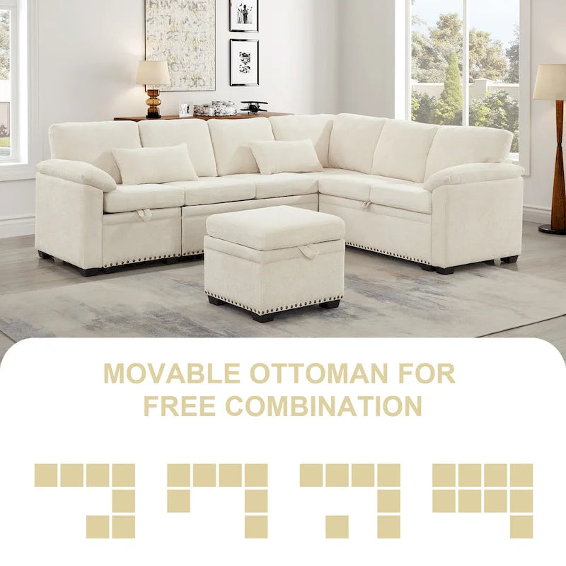 Canapé d'angle convertible en L en chenille 97 avec pouf de rangement-8