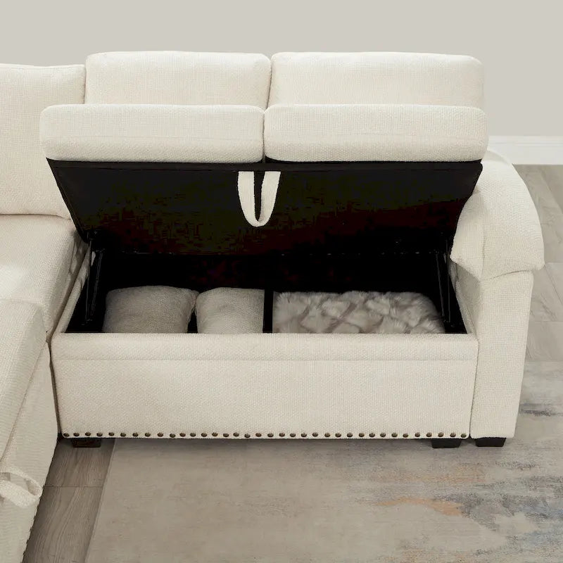 Canapé d'angle convertible en L en chenille 97 avec pouf de rangement-11