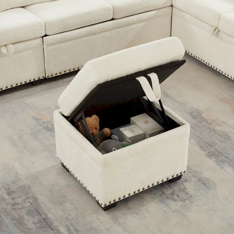 Canapé d'angle convertible en L en chenille 97 avec pouf de rangement-12