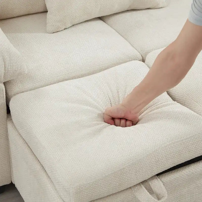 Canapé d'angle convertible en L en chenille 97 avec pouf de rangement-13