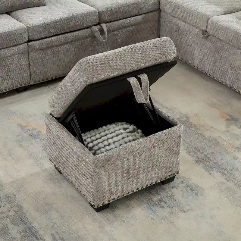 Canapé d'angle convertible en L en chenille 97 avec pouf de rangement-32