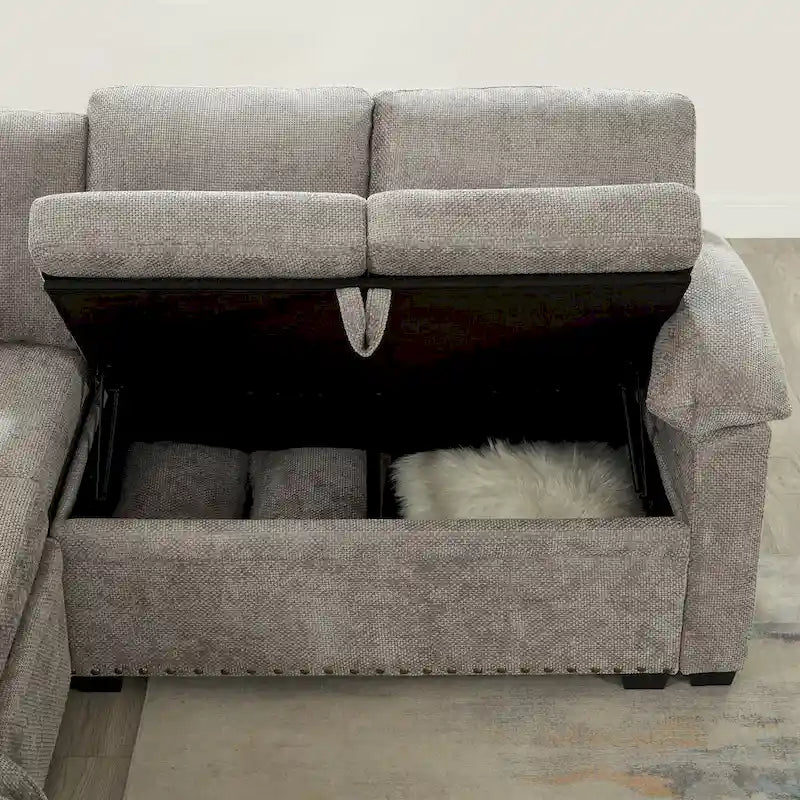 Canapé d'angle convertible en L en chenille 97 avec pouf de rangement-33