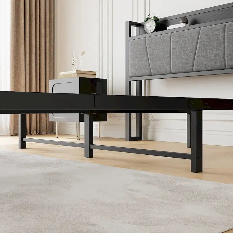 Lit plateforme Queen avec tête de lit de rangement et ports USB-10