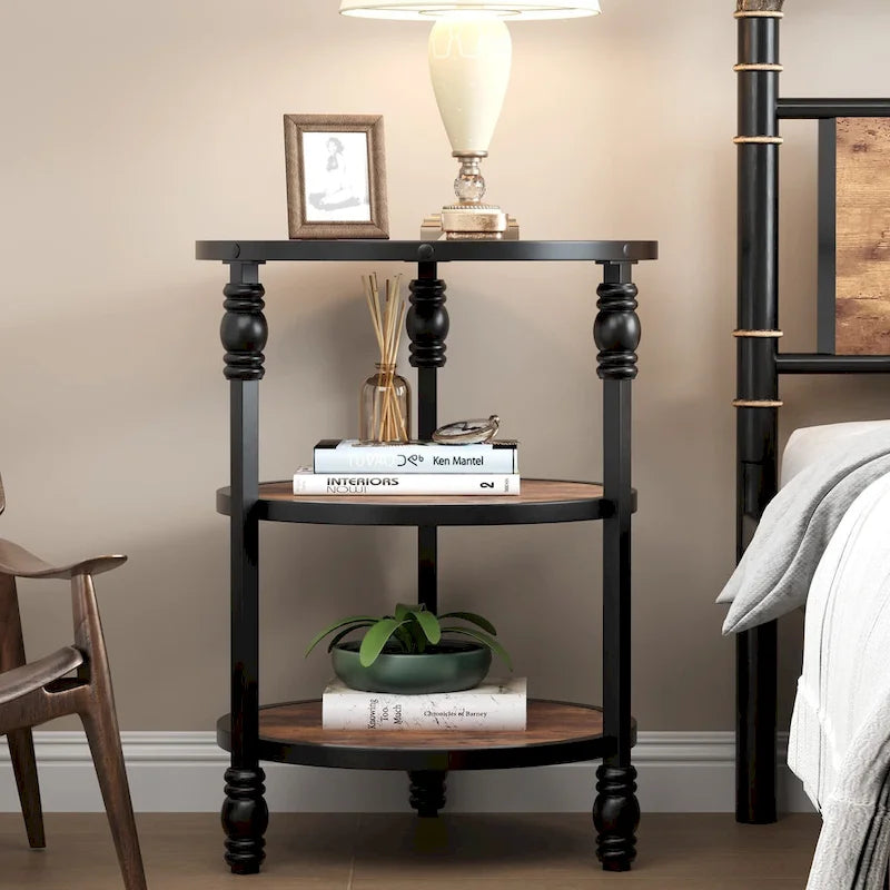 Table d'appoint ronde à 3 niveaux avec étagère de rangement-3