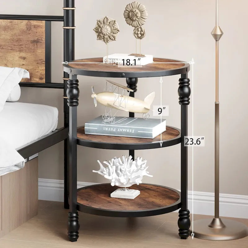Table d'appoint ronde à 3 niveaux avec étagère de rangement-6
