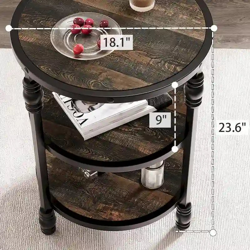Table d'appoint ronde à 3 niveaux avec étagère de rangement-11