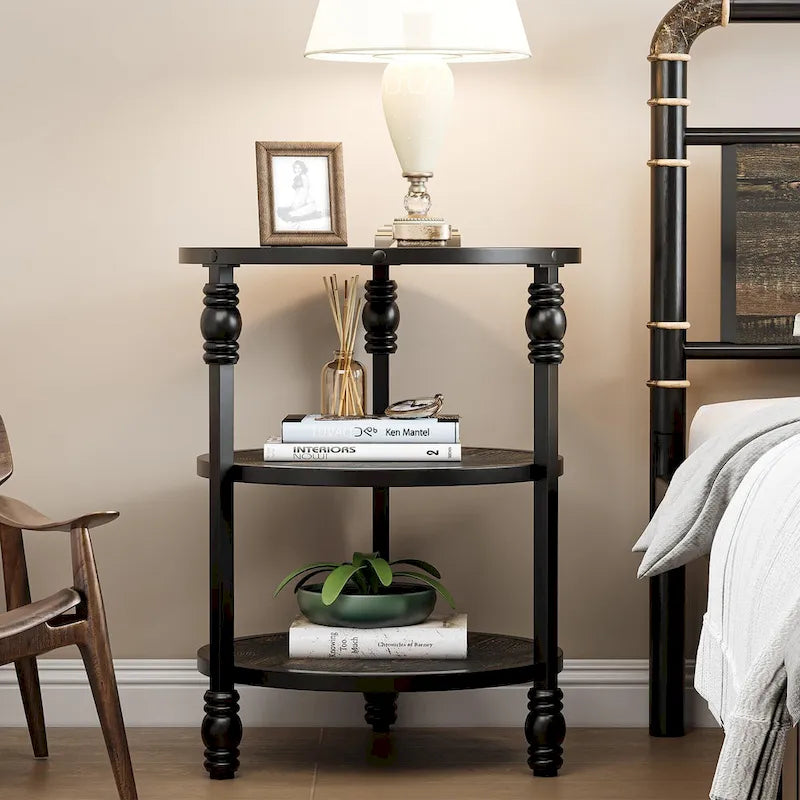 Table d'appoint ronde à 3 niveaux avec étagère de rangement-14
