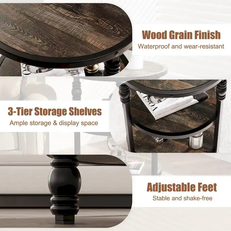 Table d'appoint ronde à 3 niveaux avec étagère de rangement-16