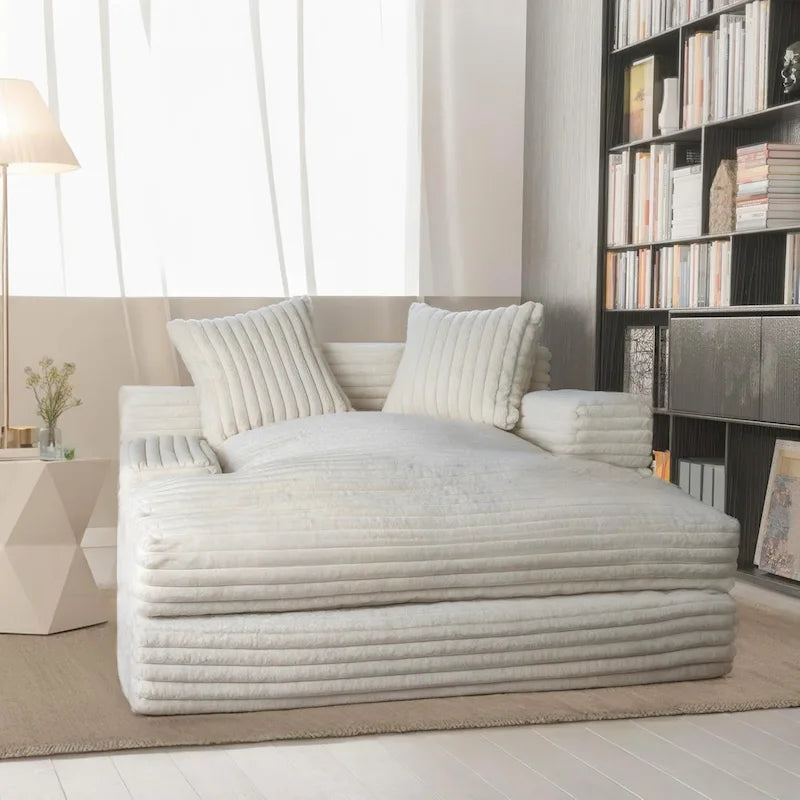 Fauteuil méridienne WOWMAX 60, canapé-lit surdimensionné en peluche douce et courte avec 2 coussins décoratifs-13