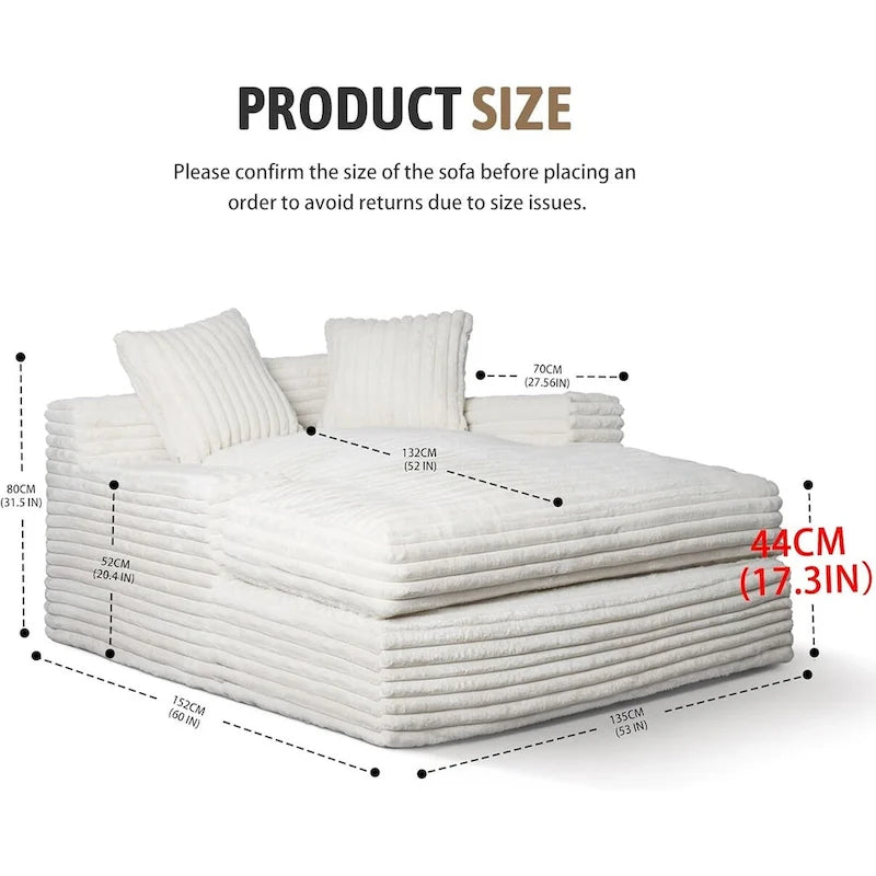 Fauteuil méridienne WOWMAX 60, canapé-lit surdimensionné en peluche douce et courte avec 2 coussins décoratifs-2