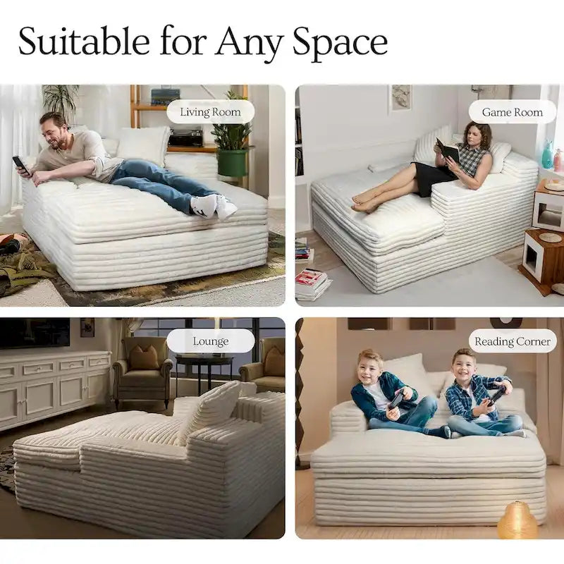 Fauteuil méridienne WOWMAX 60, canapé-lit surdimensionné en peluche douce et courte avec 2 coussins décoratifs-3