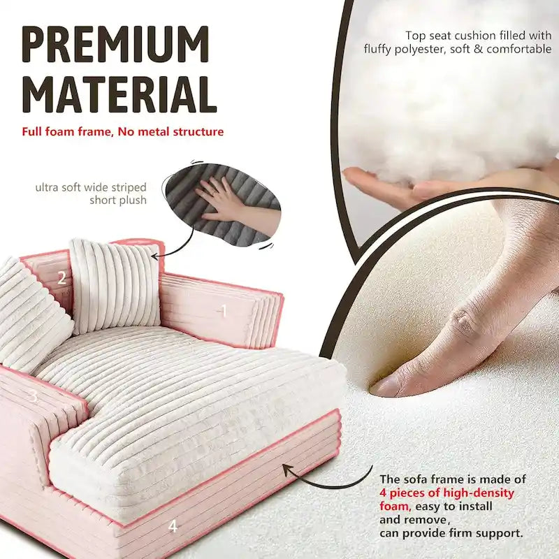 Fauteuil méridienne WOWMAX 60, canapé-lit surdimensionné en peluche douce et courte avec 2 coussins décoratifs-5